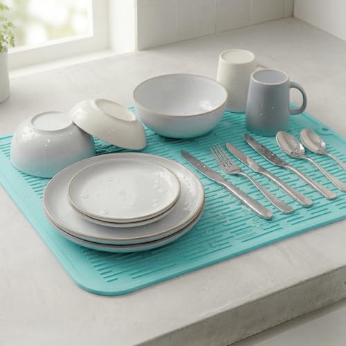 Silicone Dish Drying Mat for Multiple Usage (Mint / 18"L x 16"W)