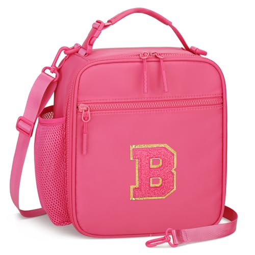 Initial Insulated Lunch Bag for Girls Kids (Rosy Red / B)