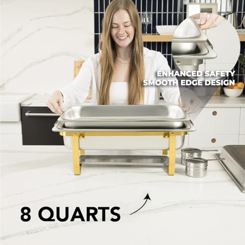 4 Pack 8QT Chafing Dish Full Set (4 Pack - Gold Frame)