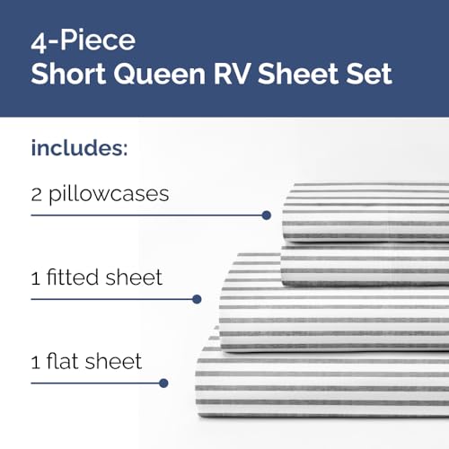 Short Queen Size 4 Piece Bed Sheet Set (45 - Grey Stripes 2 / Short Queen)