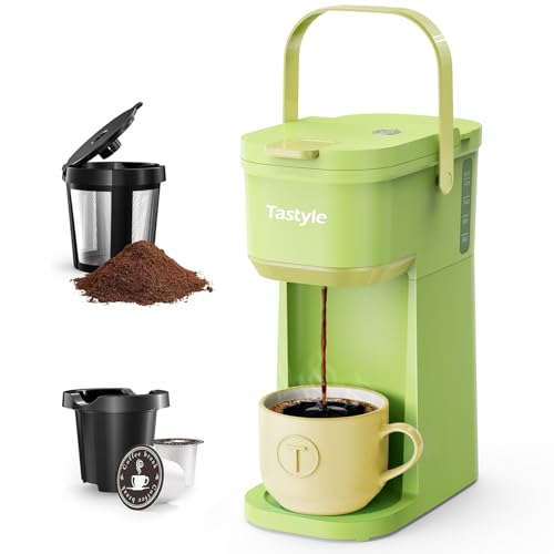 Mini Single Serve Coffee Maker for K Cups and Grounds with Handle (Lime Green)