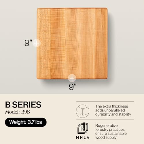 B Series Square Wooden Maple Cutting Board 9”x9” (9"L x 9"W / Maple with Wood Feet)