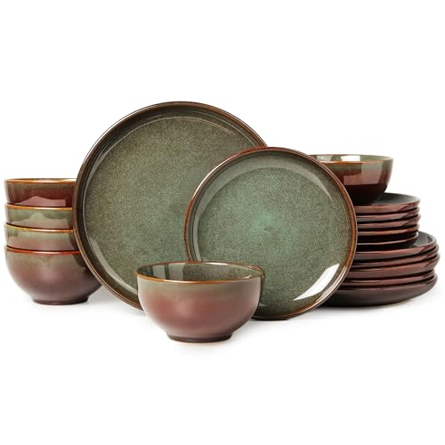 Stoneware Dinnerware Sets for 6 (Brown Green / Set (18pcs))
