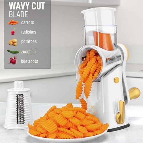 Rotary Cheese Grater Manual Hand Crank 5 Blade Shredder