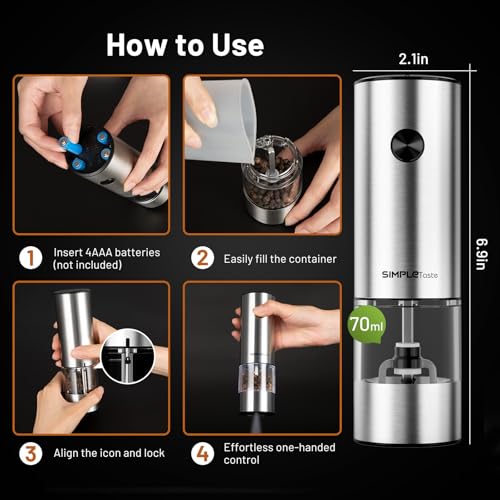 Electric Salt and Pepper Grinder Set with Battery Operated (2 Count)