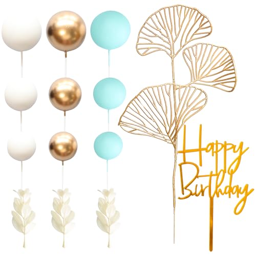 57Pcs Balls Cake Topper Boho Grass Cake topper Pearl Balls Acrylic Happy Birthday Cake Decorations for Wedding Baby Shower Birthday Boho Themed Party Supplies Light Blue (57 Count)