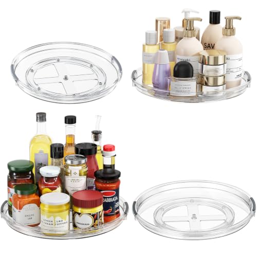 4 Pack Lazy Susan Organizer Turntable for Cabinet (Clear / 4 Pack 12in+10.6in)