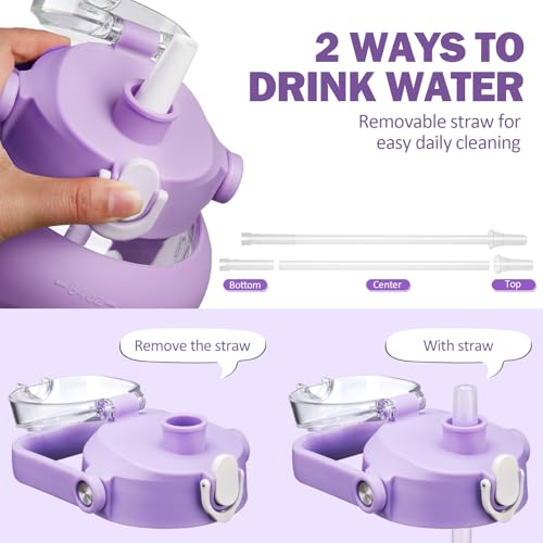 84oz Glass Water Bottle with Straw (Purple / 84 Ounces)