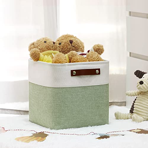 Storage Baskets for Organizing (White&Green / S-11"x11"x11")