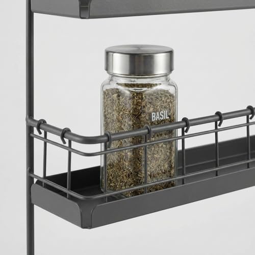 3 Tier Hanging Spice Rack for Wall Black Steel Kitchen Spice Organizer (Industrial Gray / Large 3-Tier / Vintage)