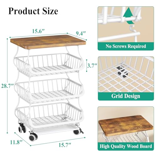 4 Tier Fruit and Vegetable Basket Stand for Kitchen (White / 4 Tiers)