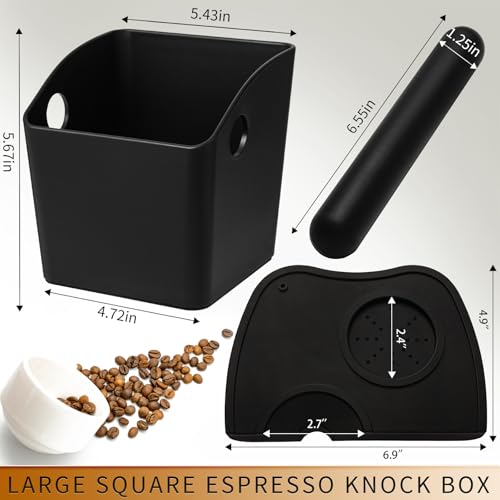 Large Square Knock Box Shock (Large Black Knock Box with Tamper Mat)