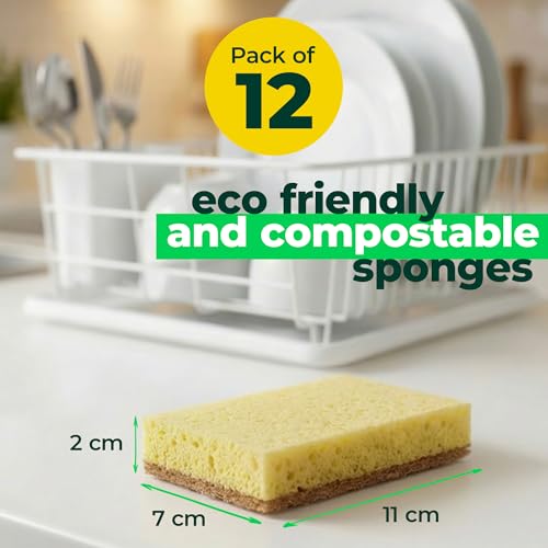 12 Pack Natural Biodegradable Kitchen Sponges (12 Count)