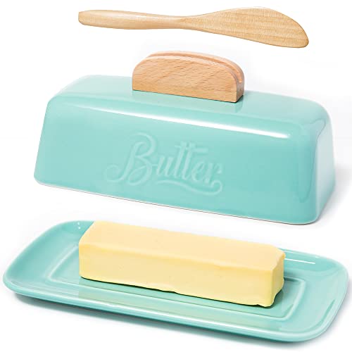 Butter Dish with Lid and Knife Butter Tray Holder for Counter Skyblue