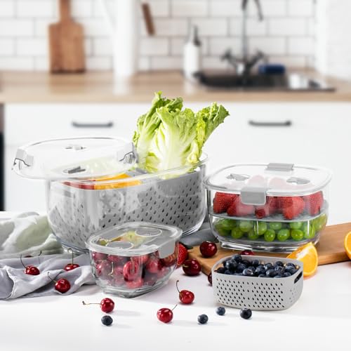 Fresh Produce Vegetable Fruit Storage Containers 3Piece Set (Grey Clear)