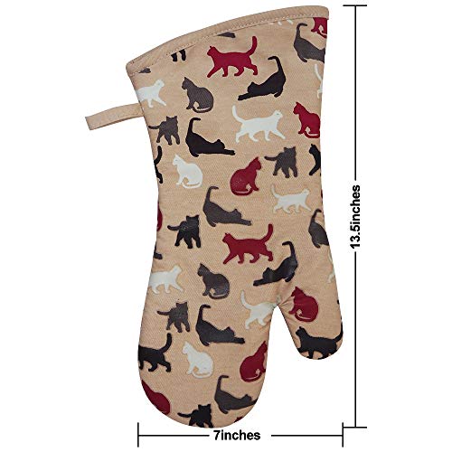 Oven Mitts 1 Pair (Cat, Khaki Mittens)