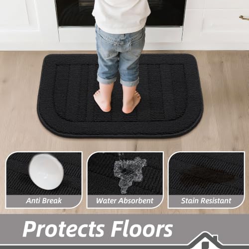 30x18 Inch Kitchen Rugs Non Slip Washable Kitchen Sink Rug (1'6" x 2'6" (Semicircular) / Black)