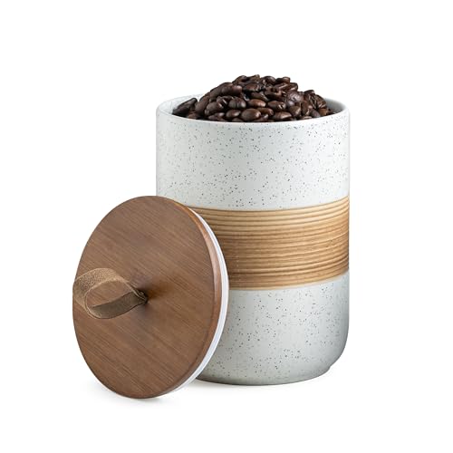 Coffee Container with Airtight Lid Ceramic Kitchen Food Storage Jar (White / 28 fl.oz)