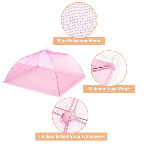 3 Pcs Large and Tall Food Covers 17" Mesh Food Covers for Outdoors Collapsible Food Protector Covers Tent for Parties Outdoor Picnics BBQs (17" / Rose)