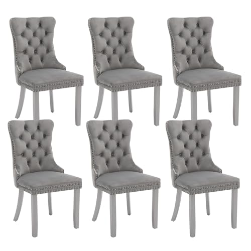 Grey Velvet Dining Chairs Set of 6 (Light Gray)