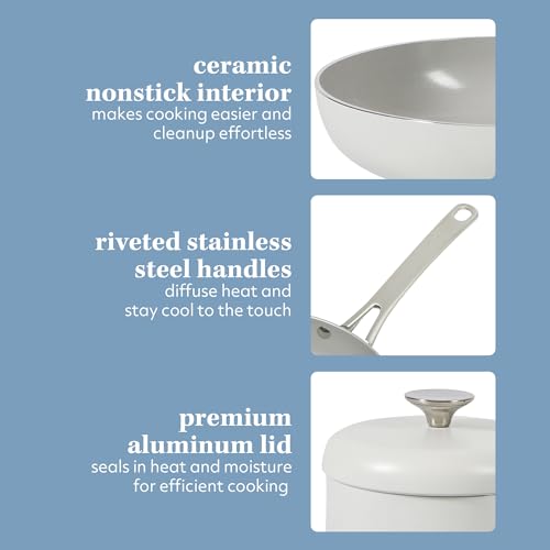 Kitchen Essentials Potluck Porch 10 Piece PFA Free Ceramic Non stick Interior Forged Aluminum Cookware Pots and Pans Set W (10-Piece Cookware Set / Linen White)