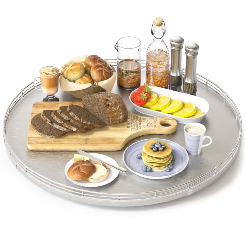 18 Inch Oak Lazy Susan Organizer with Silver Iron Rail (Silver / 18)
