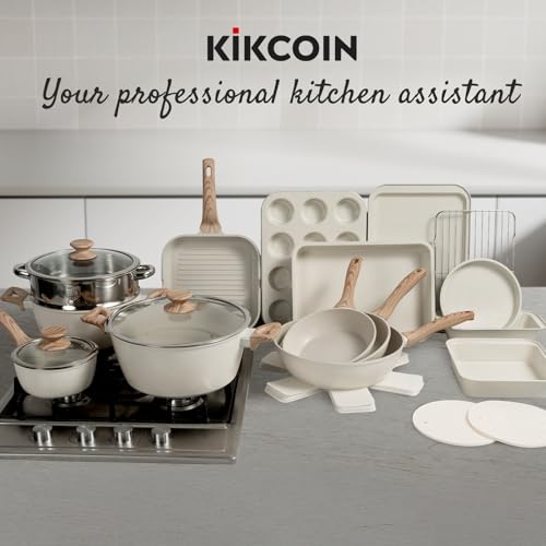 31 Piece Pots and Pans Set Non Stick Kitchen Cookware Sets (Cream White / 31 Pieces)