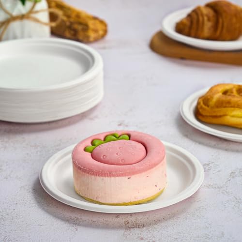 350 Pack Compostable Bagasse Paper Plates 6.9 inch (White / 7 IN Round Plates)