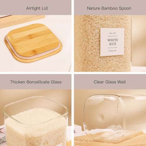 2 Pack large Square Glass Flour and Sugar Containers with 132 Kitchen Pantry Labels
