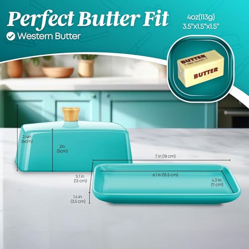 Large Ceramic Butter Dish with Lid for Countertop (Blue / Large)