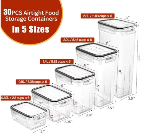 30 Pack Airtight Food Storage Containers for Organizers and Storage (Black-30 Piece)