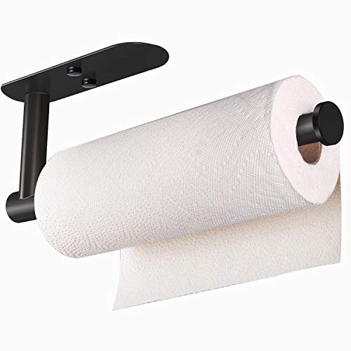 Adhesive Paper Towel Holder Under Cabinet Wall Mount for Kitchen Paper Towel (Black / 2 Pack)