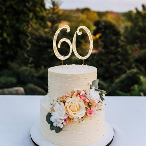 Cake Topper 60th Birthday Decorations Women Gold Rhinestone Cake Toppers (60)