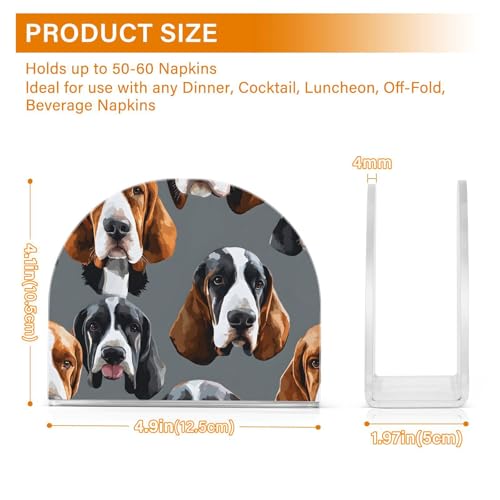 Basset Hound Dogs Napkin Holder for Table Paper Napkins Holder Acrylic Tissue Dispenser Kitchen Dining Room Bathroom Party Car Decor (NH075 / 4.1x4.9x1.97in)