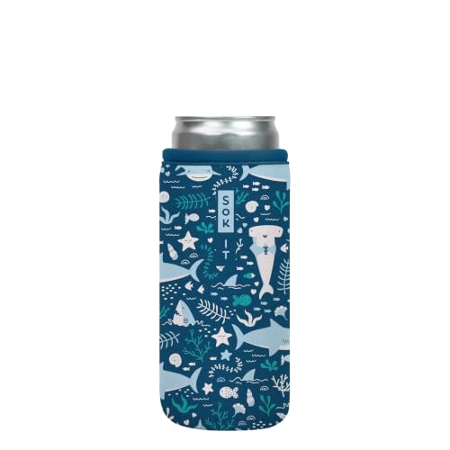 CanSok Sleeve for Beer & Soda Insulated Neoprene Cover (Happy Sharks / 12oz Slim Can Sleeve)