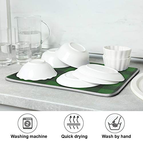 Super Absorbent Dish Drying Mat (Green Plaid / 18" x 24")