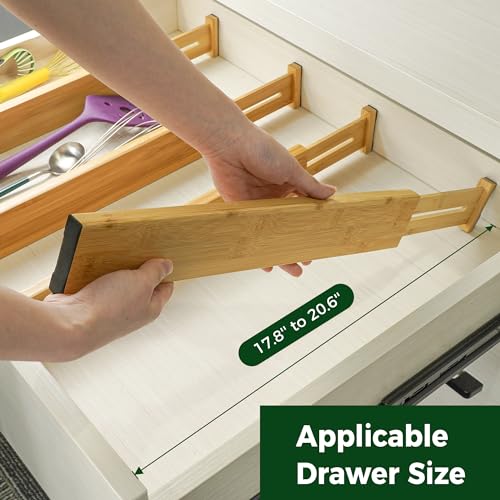 4 Pcs Bamboo Kitchen Drawer Dividers (Natural / 2.4"H, Large)