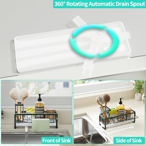 Sponge Holder for Kitchen Sink (Green / with Dishcloth Holder)