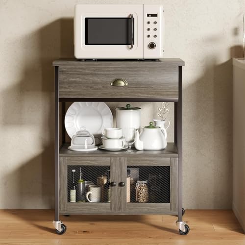 Coffee Bar Cart Cabinet (Wash Grey)