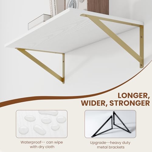 24W x 12D Deep Floating Shelves Set of 2 White & Gold (White With Golden Bracket / 24Wx12Dx5.8H)