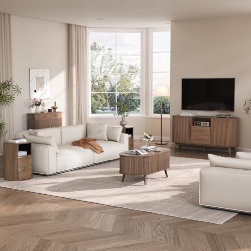 Oval Lift Top Coffee Table with Storage for Living Room (Warm Walnut)