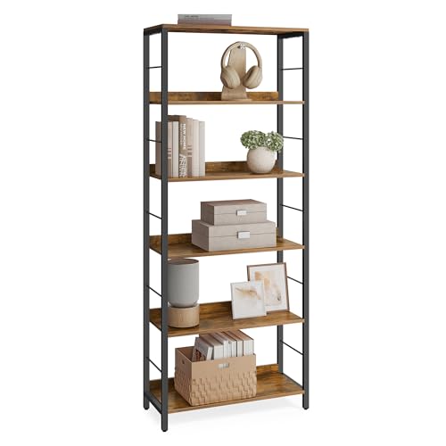 6 Tier Bookshelf (Rustic Brown + Ink Black / 6 Tiers (11.8"D x 26"W) / With Back Panels)