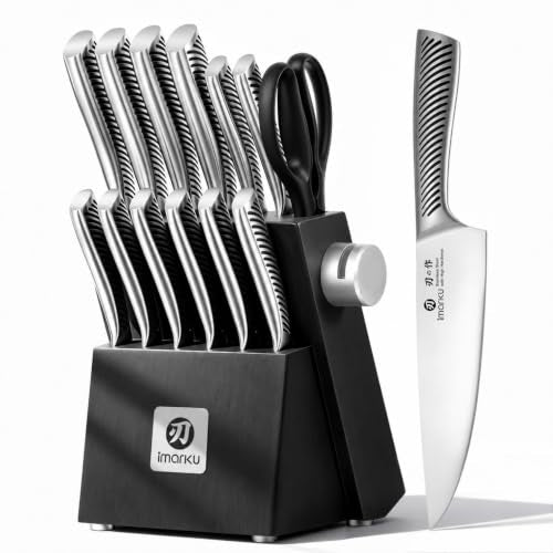 14 Piece Japanese Gyutou Stainless Steel Knife Set with Block (Pure Black)