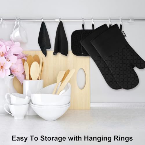 Oven Mitts and Pot Holders 6pcs Set (Black)