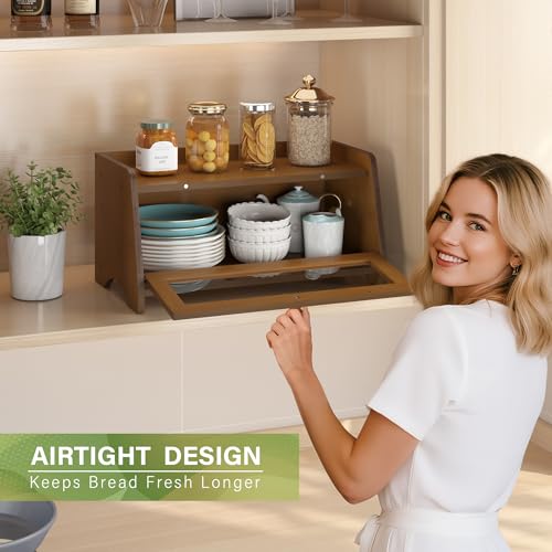 Double Layer Bread Box for Kitchen Countertop (Brown / 1 Tier)