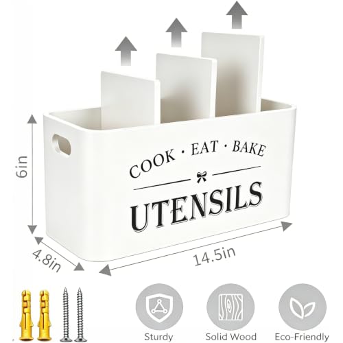 Wooden Kitchen Utensil Holder Organizer for Counter or Countertop (white / 4 Compartment)