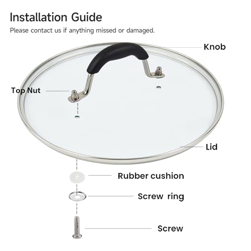 12" Glass Lid with Stainless Steel Handle (12 in (11.69in-12.28in) / Silvery Black Handle)