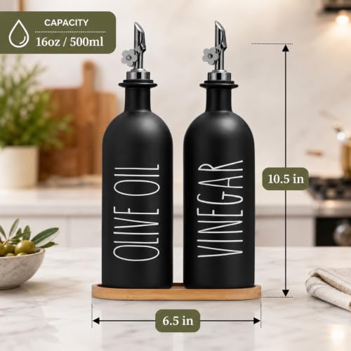 16oz Olive Oil Dispenser Bottles for Kitchen (Black+Tray / 16 fl oz)