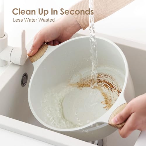 16Pcs Ceramic Cookware Set Non toxic (Ceramic White)