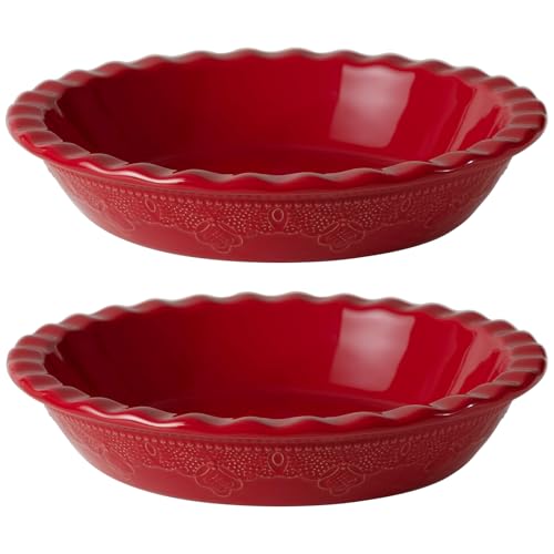 Pie Pan 9 Inch Ceramic Pie Dish (Red,Set of 2)